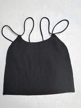 Colsie Knit Black Ribbed Crop Cami Tank Top Women’s Small Goth Y2K Fairy Whimsy